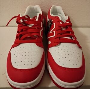 Red and White New Balance 480 Sneakers